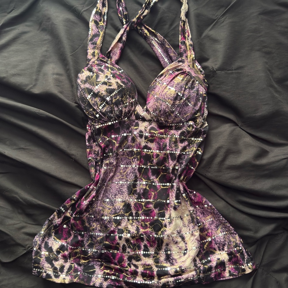 Lipstick Purple and Black Halter Top